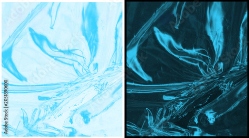 Cuadro en lienzo Abstract blue plastic texture background, crumpled cellophane film surface, tran