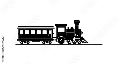 Foto Vintage Steam Train Silhouette - Classic Locomotive with Passenger Carriage