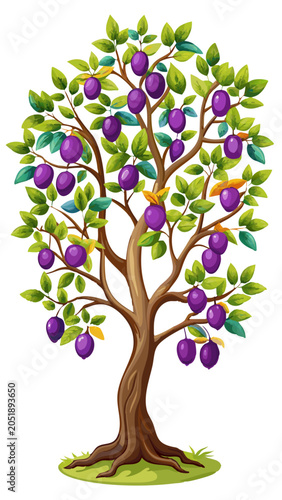 Illustration of a tree with purple fruits and green leaves fruit tree illustration vegetation biodiversity botanical seasonal agriculture cultivate sustainable landscape