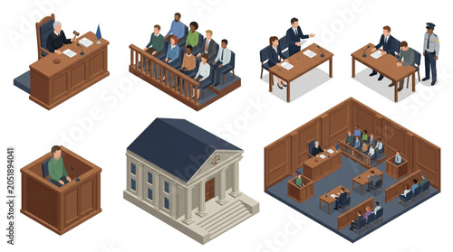 Three judges in black robes sit at a wooden bench in a courtroom, presiding over a legal case with a symbol of justice above them