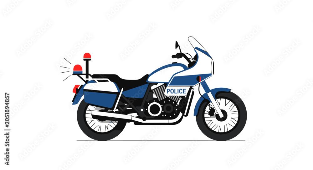 Obraz premium Flat vector illustration of a police patrol motorcycle isolated on white background