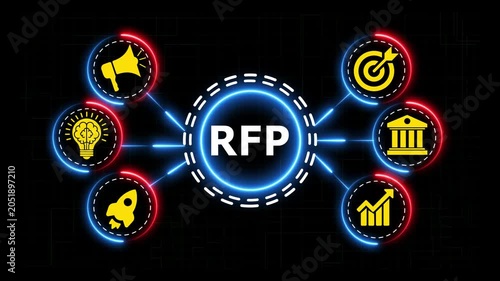 Business request for proposal rfp concept digital animation on black background.