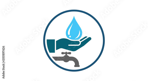 Schilderij op canvas Water drop falling into open hand from faucet icon.