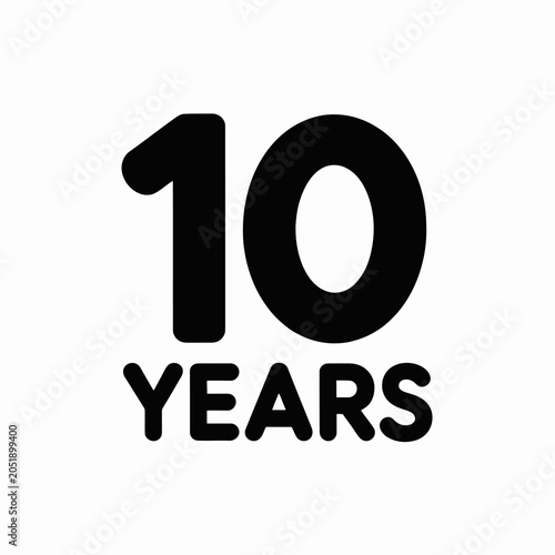 Black ten years text graphic isolated on a white background