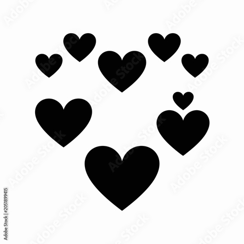 A collection of black heart silhouettes on a white background