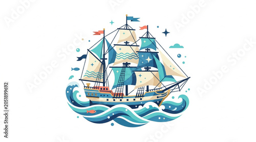Φωτογραφία Vintage Sailing Ship Navigating Through Ocean Waves.