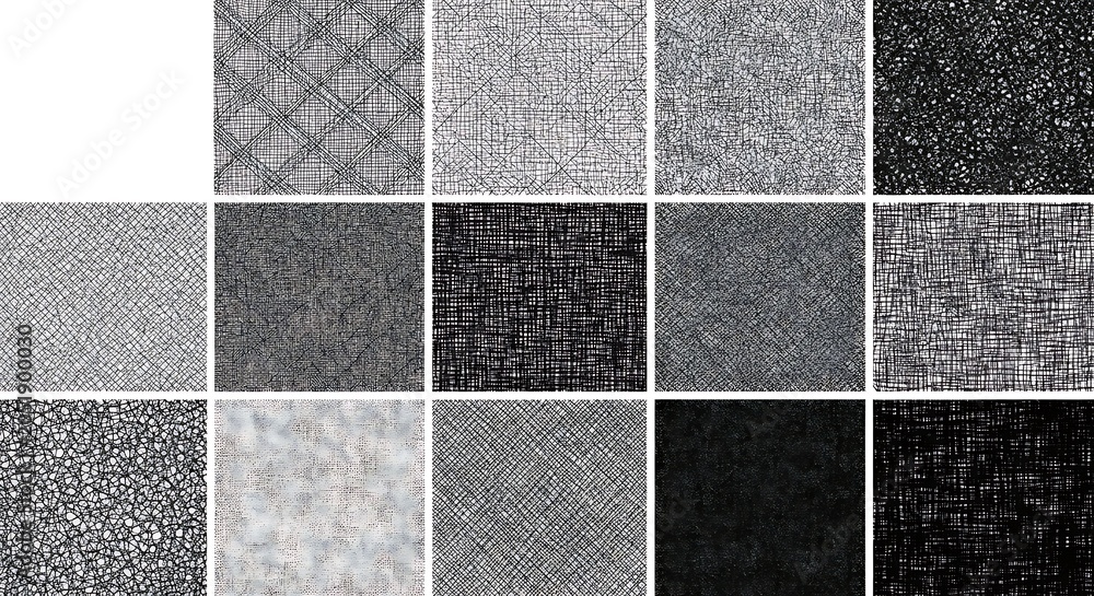 Fototapeta premium Abstract black and white grid of textured squares creating a chaotic and distressed background pattern