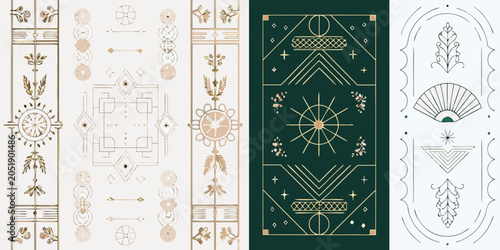 Geometric Floral Ornament Collection Gold Linework On Varied Backgrounds