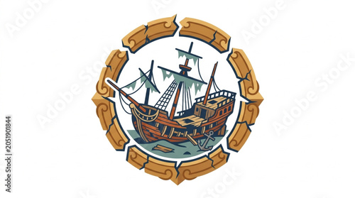 Foto Vintage Emblem Featuring a Detailed Old Sailing Ship Illustration
