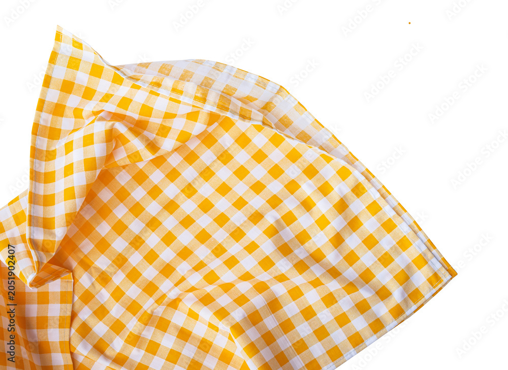 Fototapeta premium Yellow checkerboard pattern of placemat cloth for background.Perfect for food and drink menu