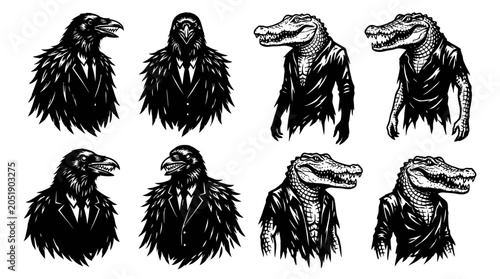Photos Anthropomorphic Raven and Crocodile Characters in Suits - Fantasy Art