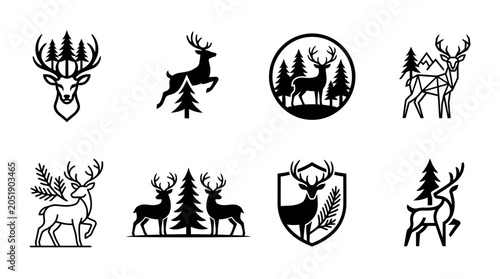 Deer Silhouette Collection: Forest Wildlife Icons and Emblems