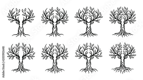 Photos Deer Antler Tree Logos: Nature Spirit, Mystical Forest, Organic Growth
