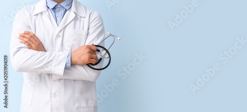 Konstfotografi Medical professional in white lab coat holding stethoscope, healthcare and medic