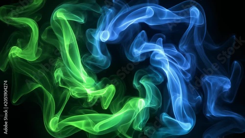Abstract Green and Blue Fluid Smoke Swirls 4K Generative AI