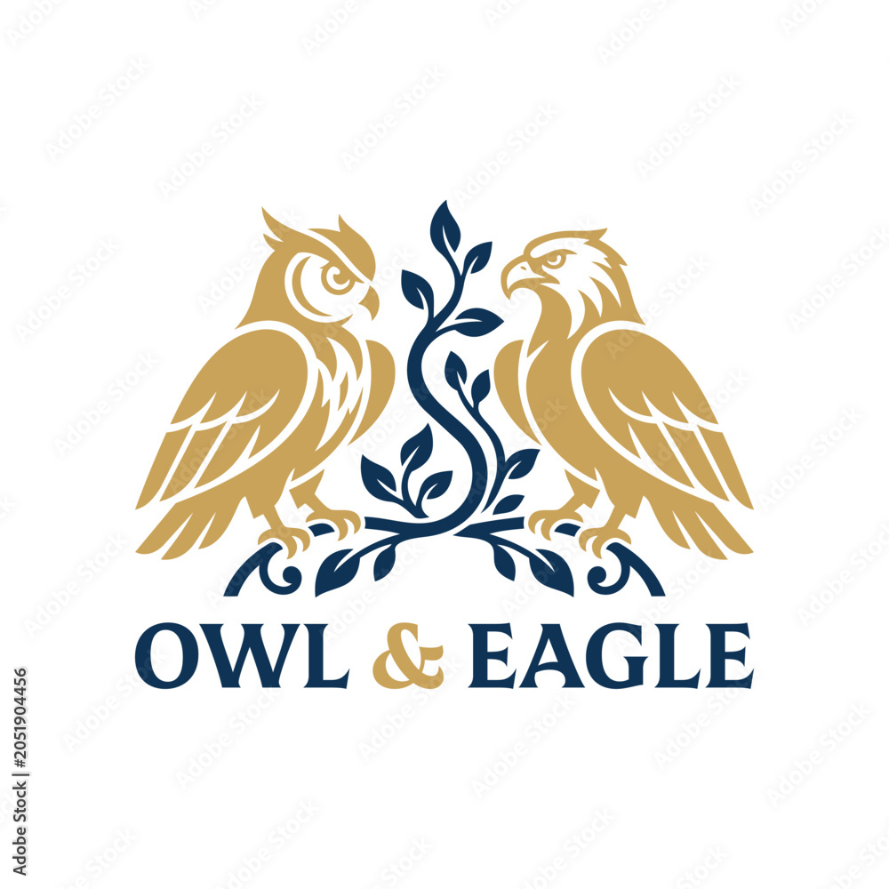 Fototapeta premium Owl and Eagle Symmetry Heritage Luxury Brand Vector Logo Design