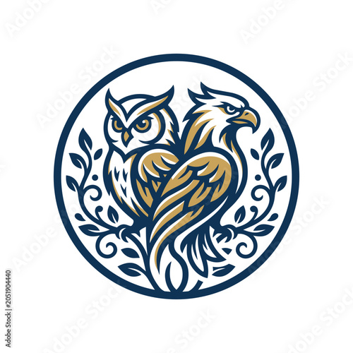 Owl and Eagle Mythic Twin Bird Crest Luxury Vintage Vector Emblem Logo