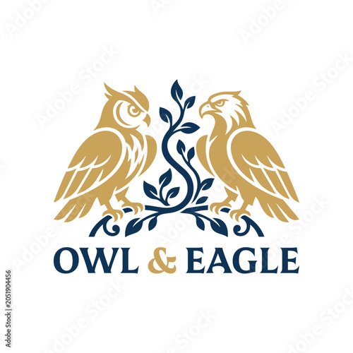 Owl and Eagle Symmetry Heritage Luxury Brand Vector Logo Design