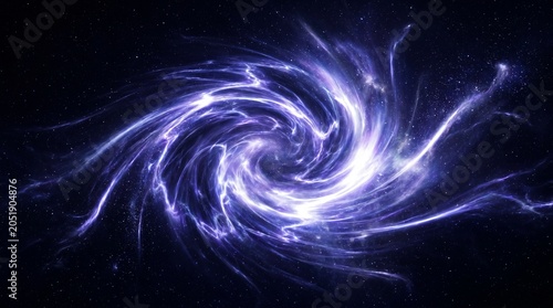 Fényképezés Blue plasma swirl warping space-time in a wide cosmic spiral with nebular dust a