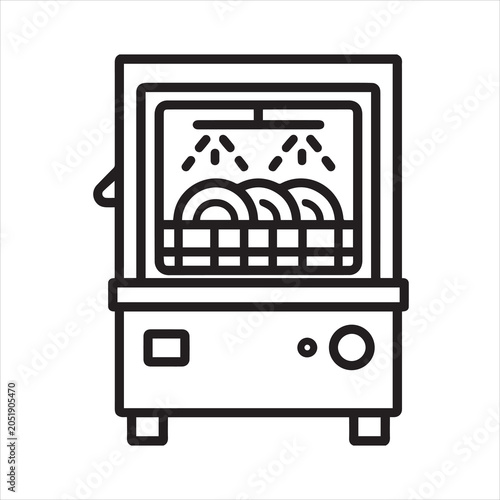Commercial dishwasher machine outline icon vector.