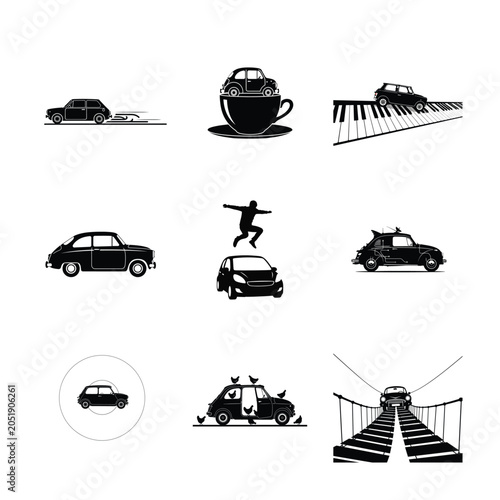 Creative Car Silhouettes Jumping Over Gaps and Piano Keys