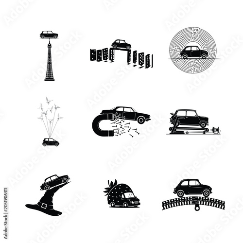 SciFi Encounter Car Silhouette Collection with Magnet and Alien