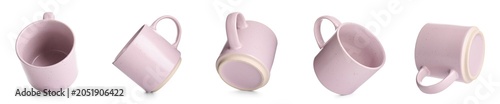 Of five pink ceramic coffee...