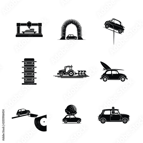 Stunt and Action Car Silhouette Graphics with Loop Ramp