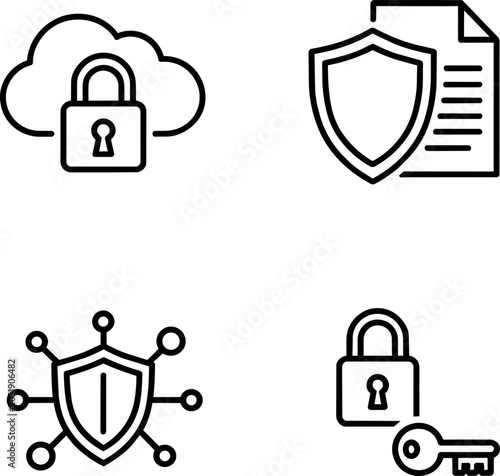 Cloud Security and Network Protection Line Icons Collection