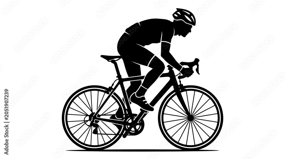 Obraz premium Silhouette of Cyclist Riding Racing Bicycle, Sportswear, Helmet, Dynamic Motion