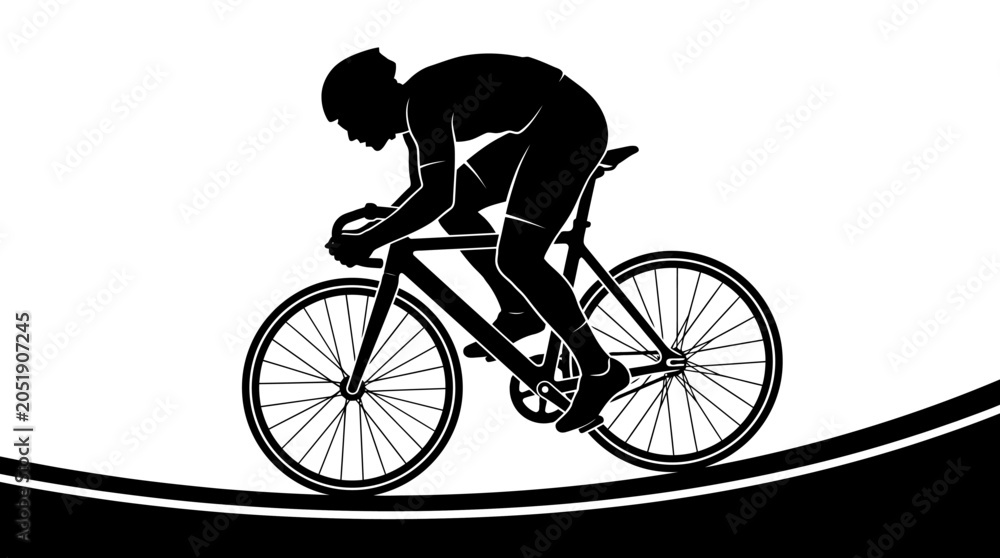 Fototapeta premium Cyclist Silhouette Riding Bicycle on White Background