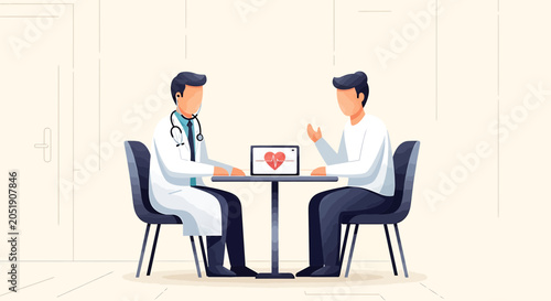 Doctor consulting patient about heart health on laptop screen in modern office