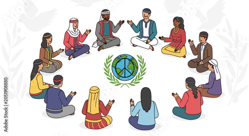 Bild auf Leinwand Diverse People Sitting in Circle for Global Peace Concept