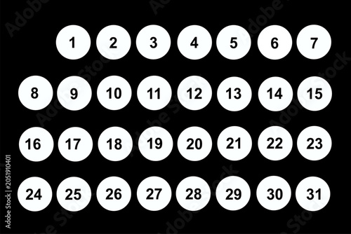 Simple round numbers icon set. Set of 1-31 numbers simple symbol. Vector graphic, not Artificial Intelligence, logo illustration. Replaceable vector design.
