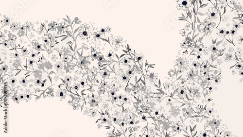 Foto Floral ornament with sketched flowers and leaves on a pale background