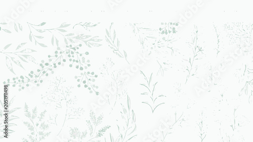 Slika na platnu Mint Green Watercolor Leaves Branch Pattern On White Background