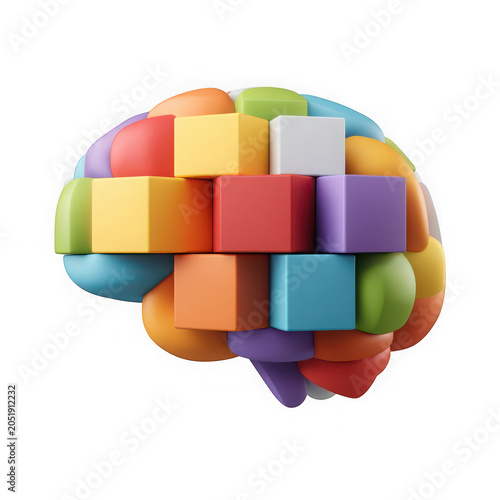 Colorful cube brain illustration