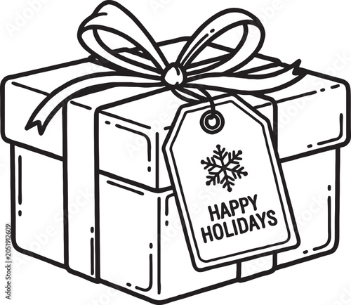 Obraz na plátně Christmas gift box illustration featuring ribbon bow happy holidays tag snowflak