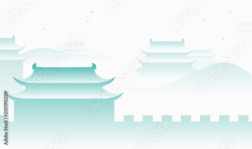 Bild auf Leinwand Ancient Chinese Building Traditional Culture Illustration