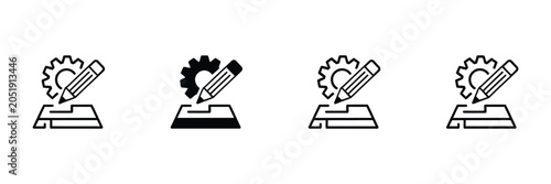 Obraz na plátne Website Development Icons, content editing symbols, platform configuration process signs, web management workflow vector elements, transparent background