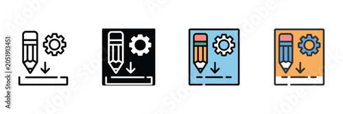 Foto Website Development Icons, content editing symbols, platform configuration process signs, web management workflow vector elements, transparent background