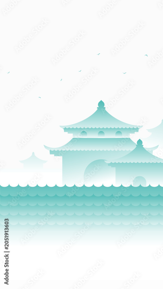 Fototapeta premium Traditional Chinese Palace Architecture Vertical Illustration