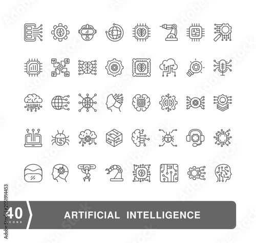 AI Generation Web Icons. Artificial Intelligence, Chat Bot, AI Technology, Future, Robot. Vector in Line Style Icons