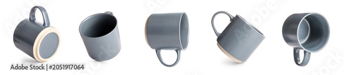 Of five gray ceramic coffee...