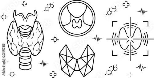 Tableau sur toile Human Thyroid Gland Anatomy and Endocrinology Line Icon Set for Medical Media De