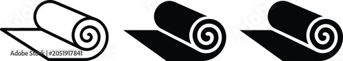 Rolled Mat Icons & Yoga Fabric Silhouette Vectors
Linoleum Carpet Graphic Graphics: Textile, Rug, and Paper Scroll Symbols
