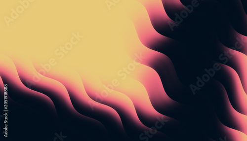 Flowing liquid waves abstract background with retro grain texture and warm yellow to dark pink gradient