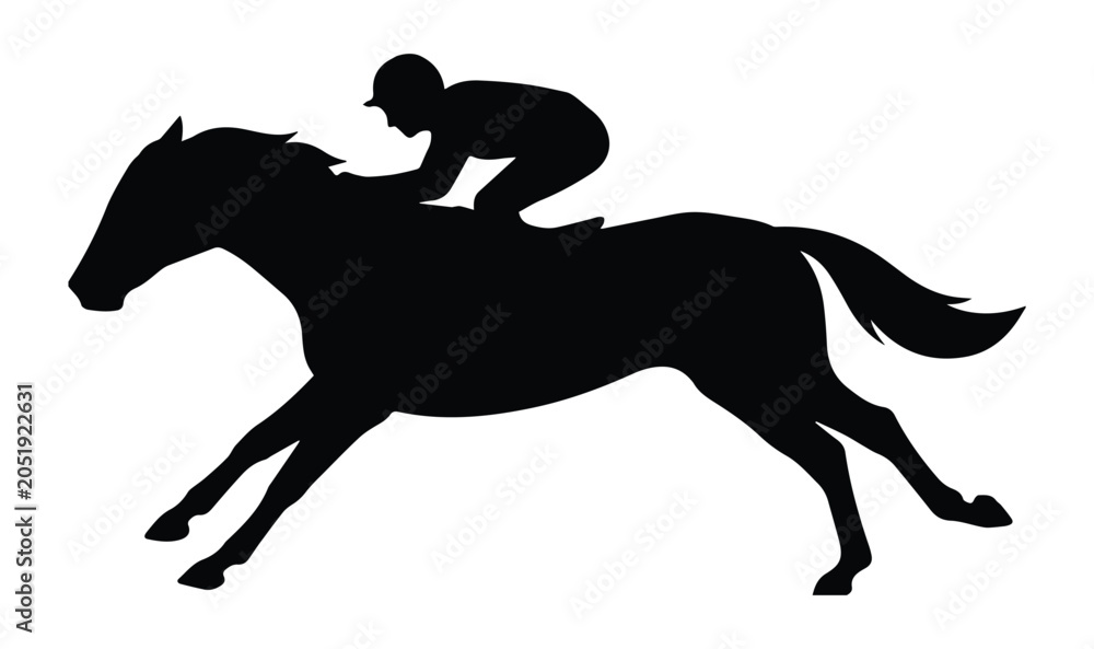 Fototapeta premium Jockey on horse racing icon Silhouette Vector black design on a white background