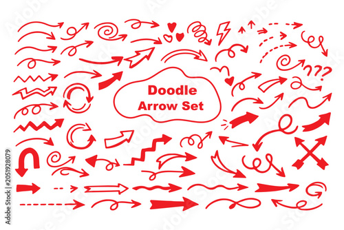 Hand drawn line arrows icons set collection. Arrow vector elements hand drawn arrows brush stroke curly arrow collection. Vector illustration isolated on white background