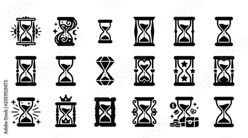 Bild auf Leinwand Collection of various hourglass icons representing time, measurement, and the passage of time
